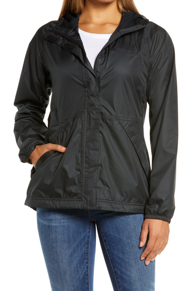 Packable Waterproof Hooded Windbreaker Jacket, Main, color, BLACK