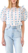 English Factory Floral Embroidery Puff Sleeve Organza Top