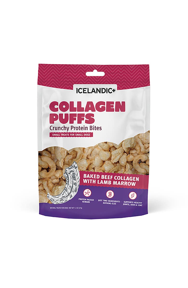 ICELANDIC+ Collagen Puffs Baked Beef Collagen w/ Lamb Marrow 1.3oz Dog Treats, Main, color, Multicolored
