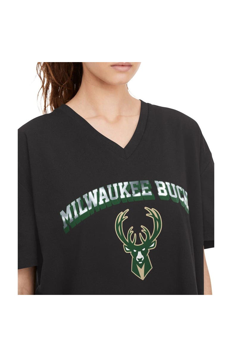 TOMMY JEANS Women's Tommy Jeans Black Milwaukee Bucks Ashley V-Neck T-Shirt, Alternate, color, Black