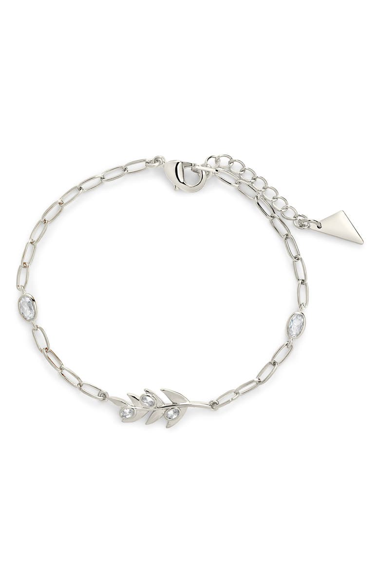 Sterling Forever Sicily Cubic Zirconia Leaf Bracelet, Alternate, color, Silver