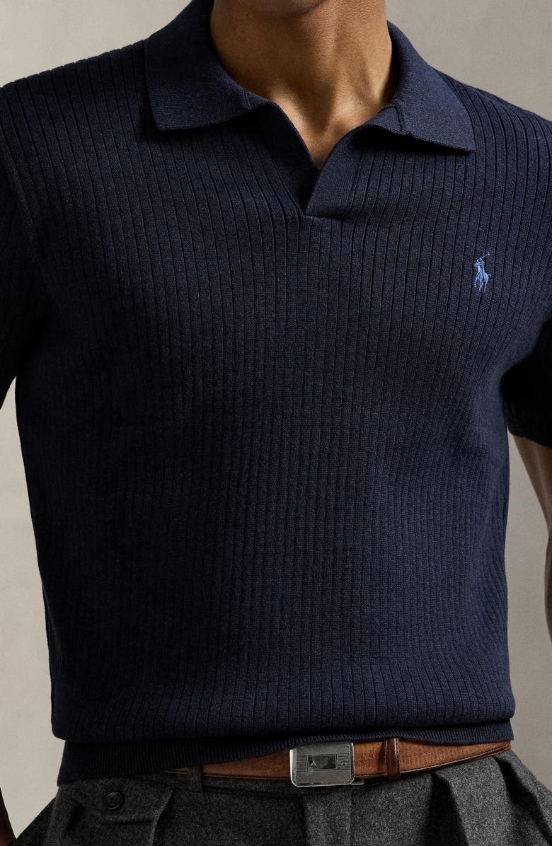 Polo Ralph Lauren Johnny Collar Rib Cotton Polo Sweater, Alternate, color, Navy Heather