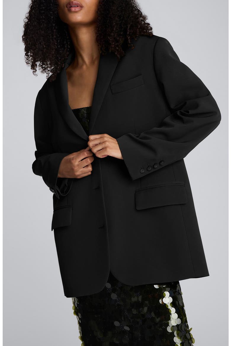 Three-Button Boyfriend Blazer, Alternate, color, BLACK