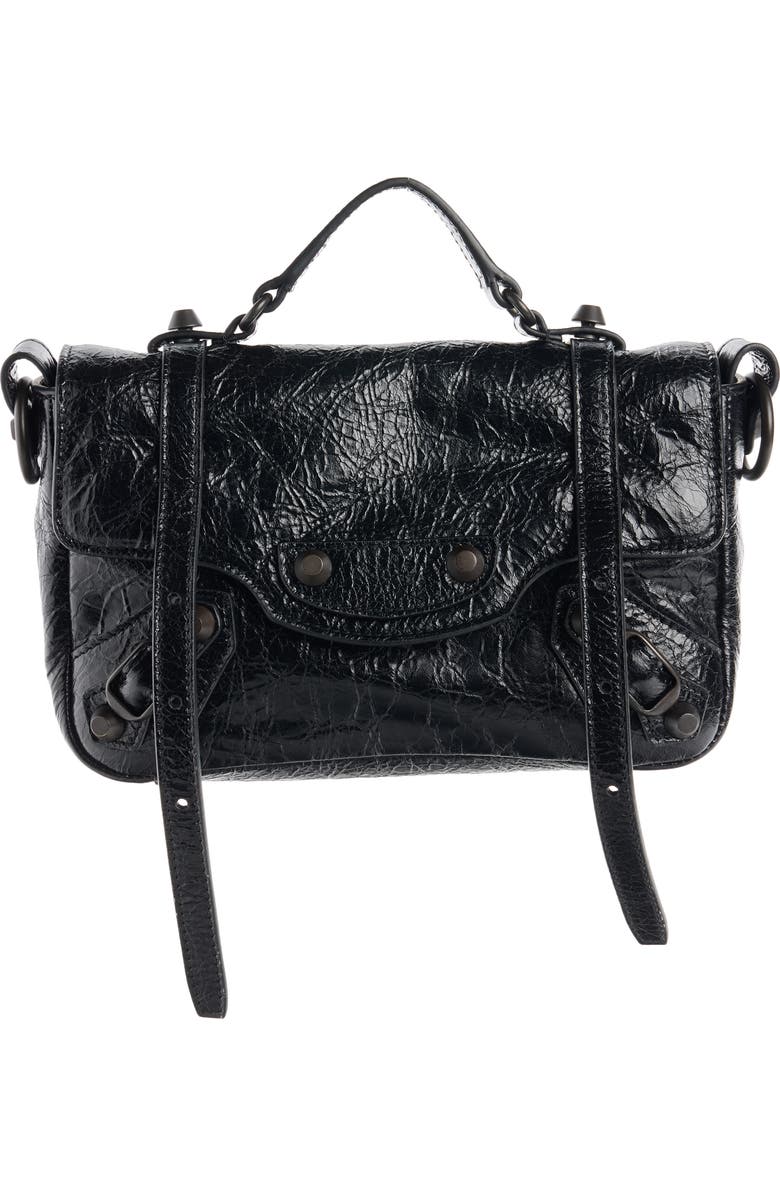 Balenciaga Nano Le City Flap Crinkle Leather Crossbody Bag, Alternate, color, Black