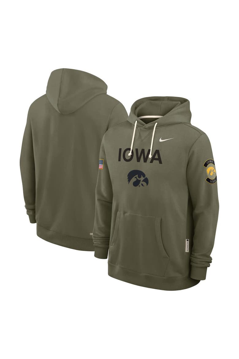 Men's Nike Olive Iowa Hawkeyes 2025 Military Appreciation Performance Pullover Hoodie, Alternate, color, Olive