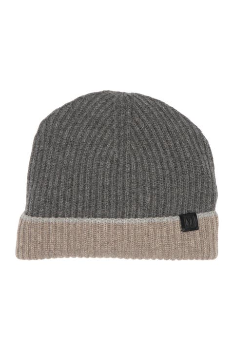 Cashmere Colorblock Ribbed Knit Beanie