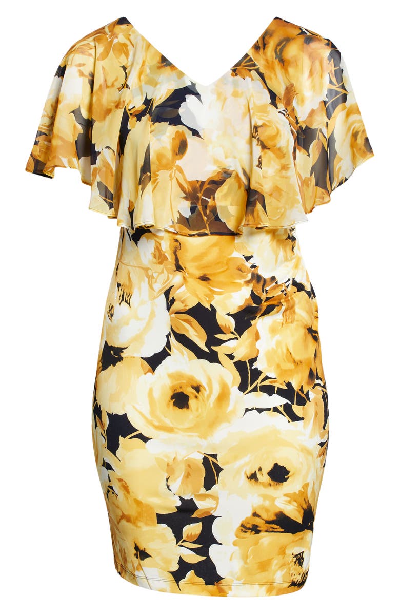 Connected Apparel Ruffle Bodice Floral Print Dress, Alternate, color, 