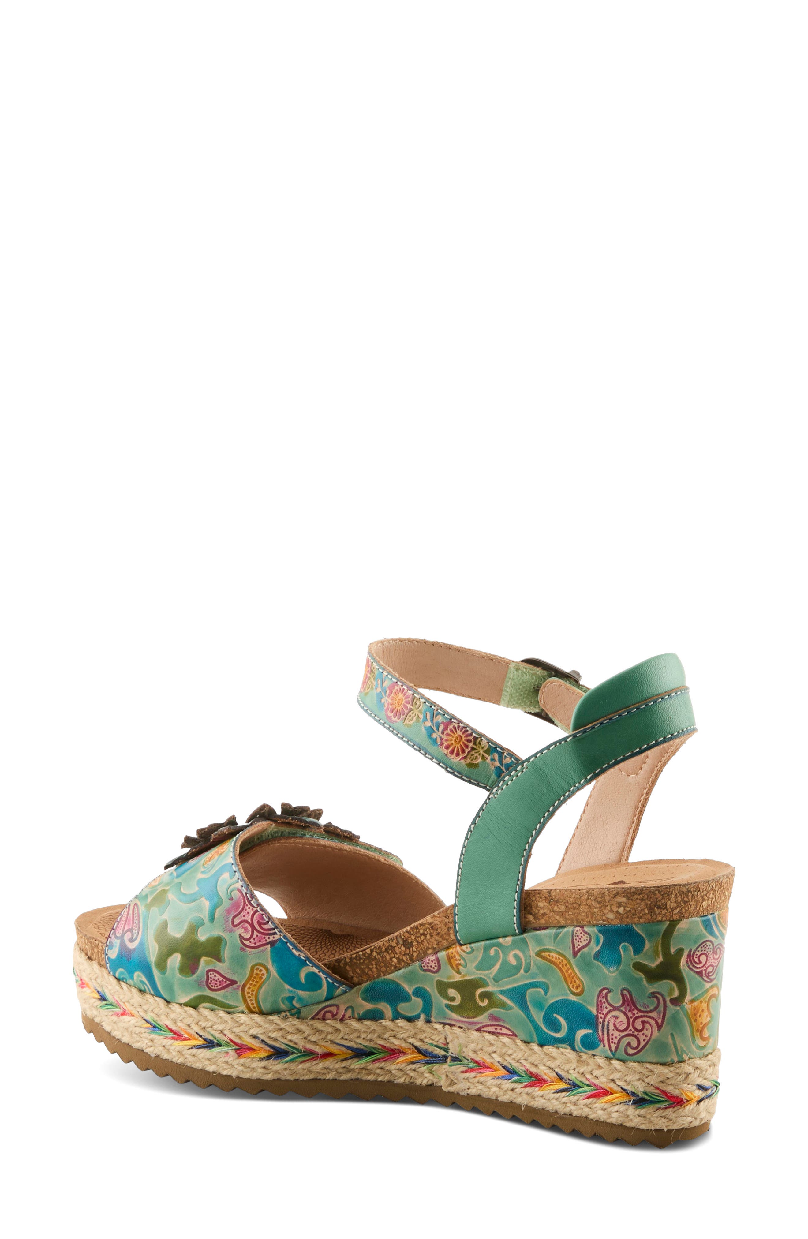 L'Artiste by Spring Step Boca Espadrille Ankle Strap Platform Wedge Sandal, Alternate, color, Mint Green Multi