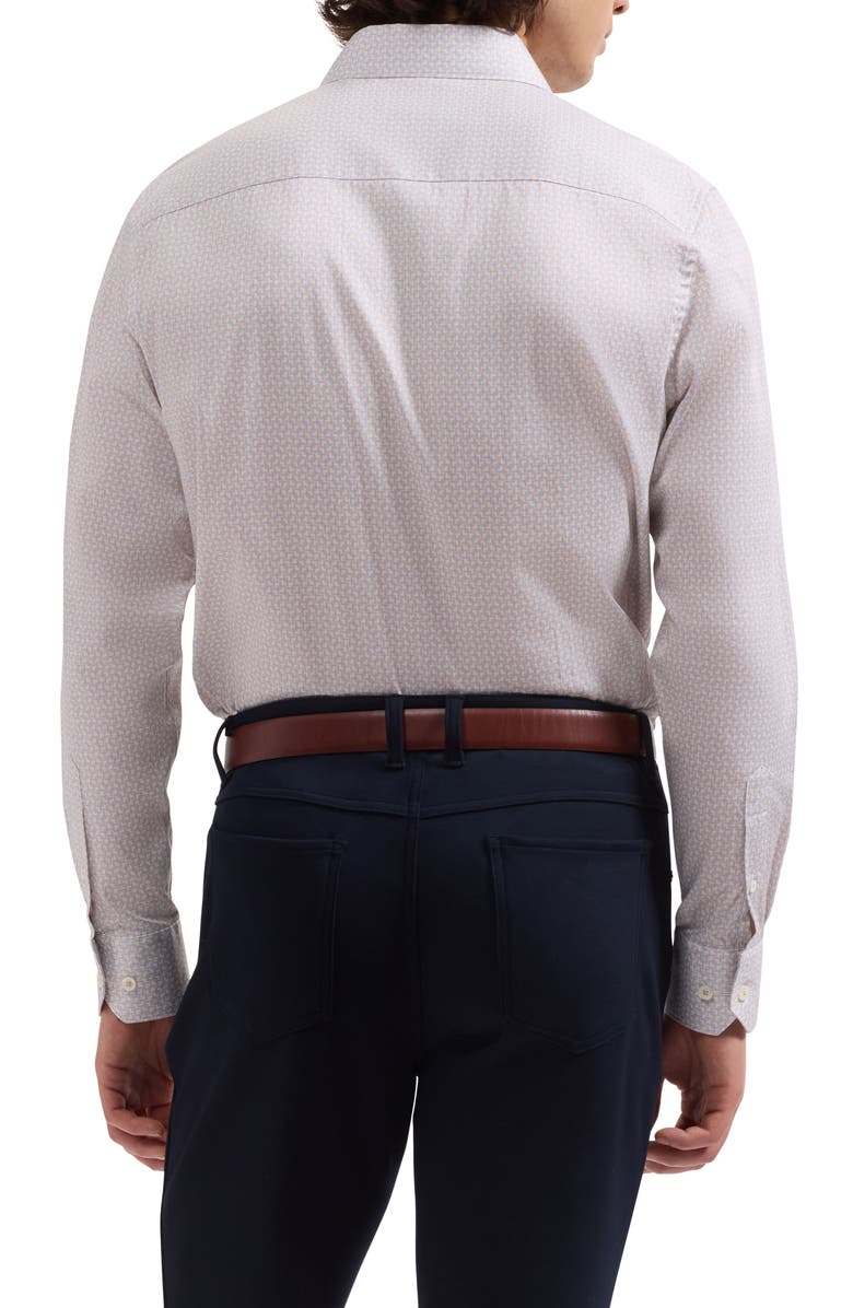Bugatchi Axel Shaped Fit Geo Print Stretch Cotton Button-Up Shirt, Alternate, color, Almond