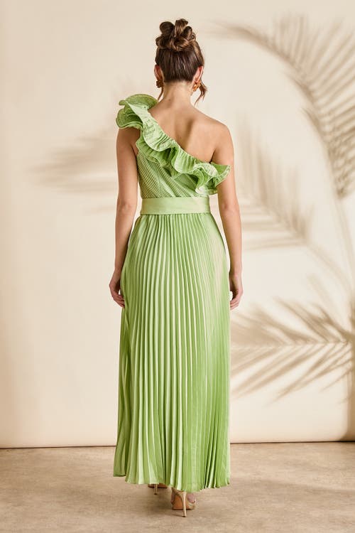 Coast One Shoulder Pleated Skirt Maxi Dress In Green