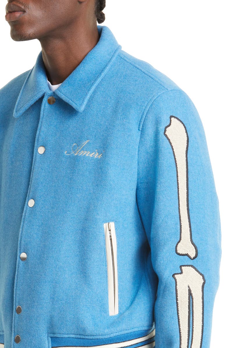 AMIRI Bones Wool Varsity Jacket, Alternate, color,