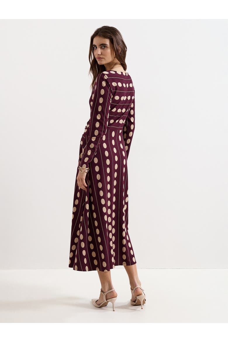 Eugenie Spot Knot-Waist Midi Dress, Alternate, color, Burgundy