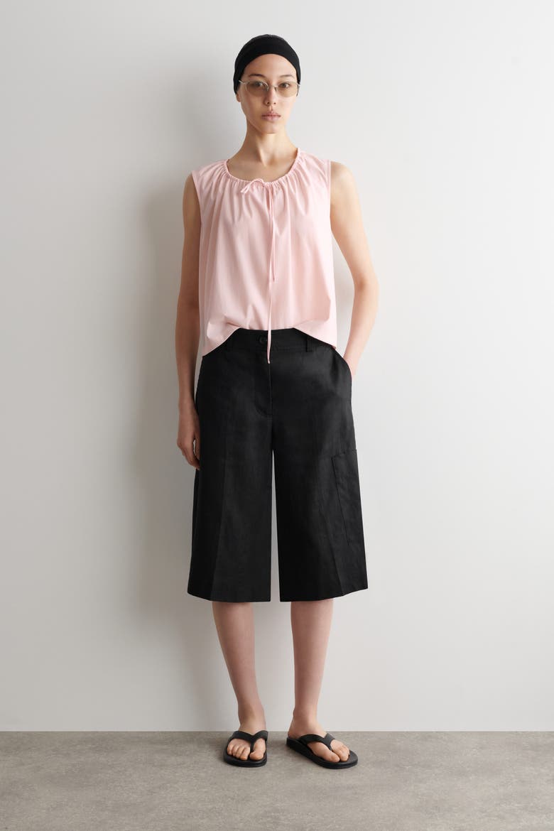 Gathered-neck Jersey Tank Top, Alternate, color, LIGHT PINK