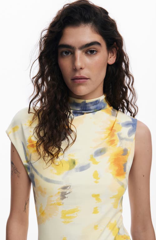 Desigual Blurred Floral Midi Dress In Yellow