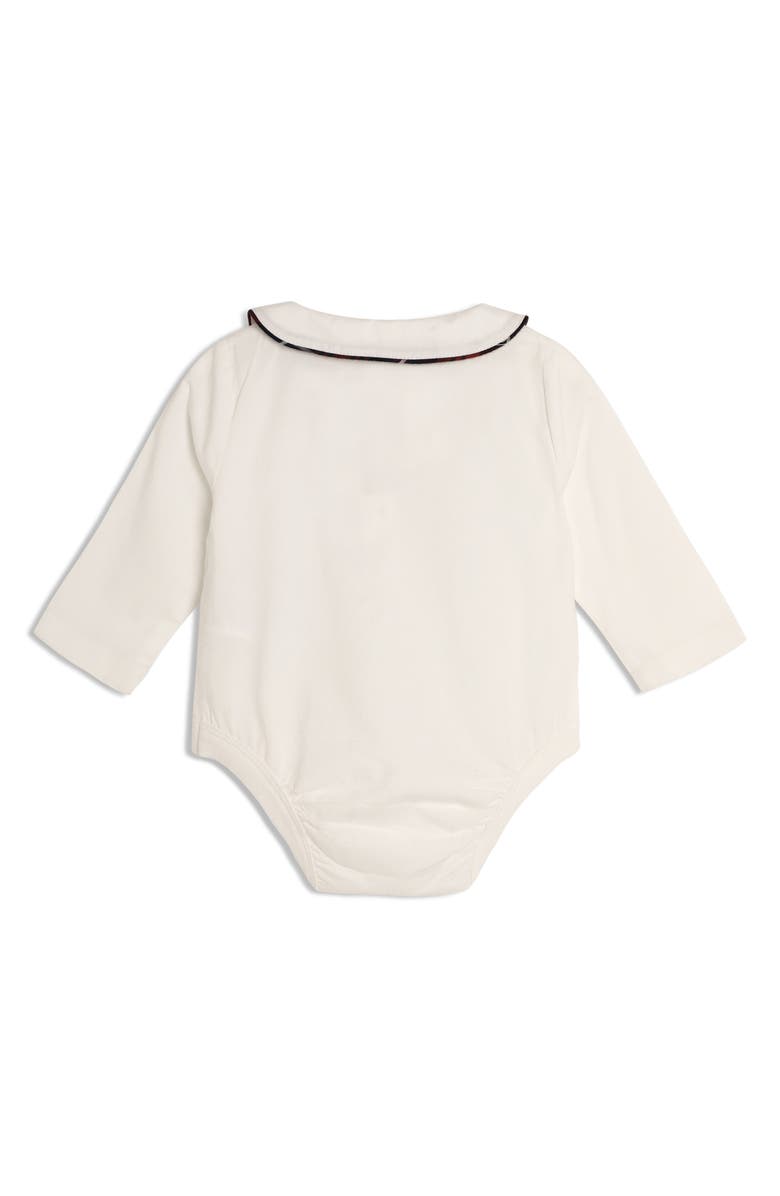 JOJO MAMAN BEBE Peter Pan Collar Bodysuit & Plaid Suspender Shorts Set, Alternate, color, 