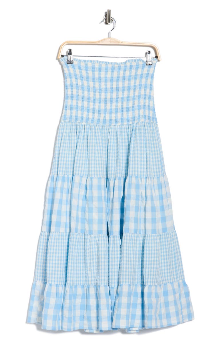 Avec Les Filles Mixed Print Tiered Cotton Gingham Maxi Skirt, Alternate, color, Blue/ White Gingham