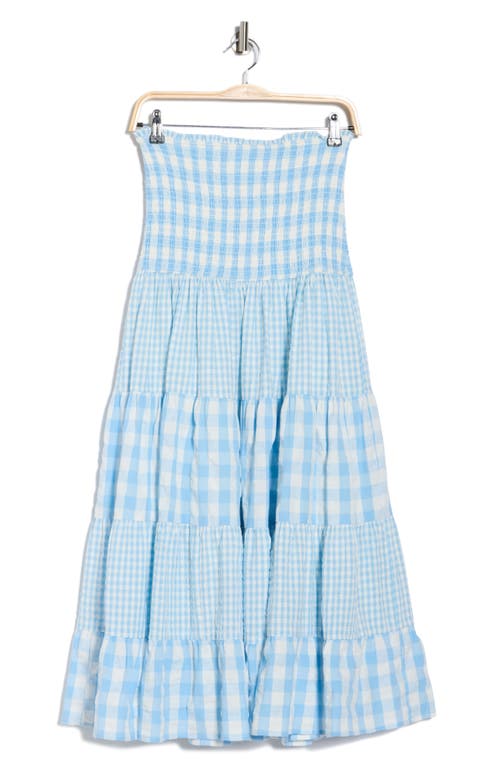 Avec Les Filles Mixed Print Tiered Cotton Gingham Maxi Skirt In Blue