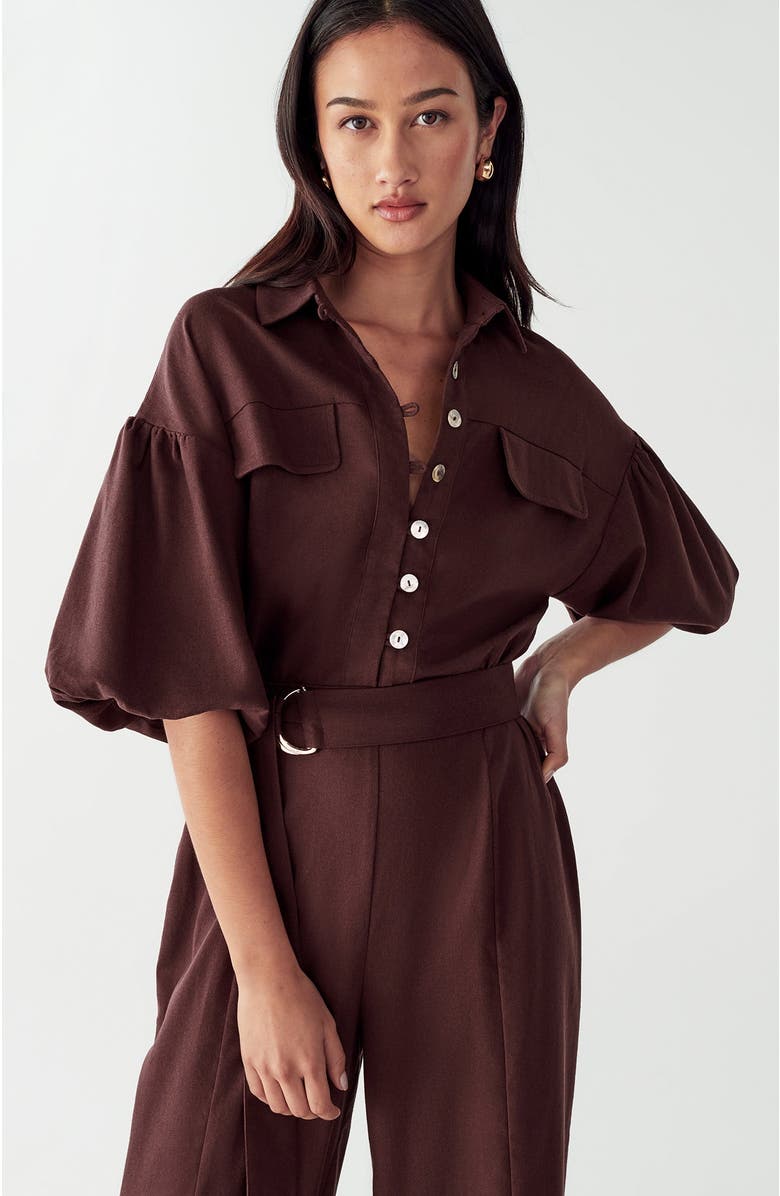 WILLA Braelyn Jumpsuit, Alternate, color, Chocolate