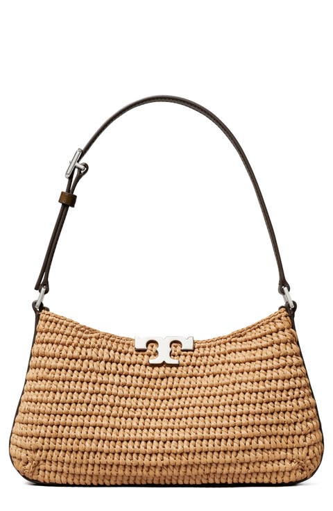 Slim Eleanor Woven Raffia Shoulder Bag