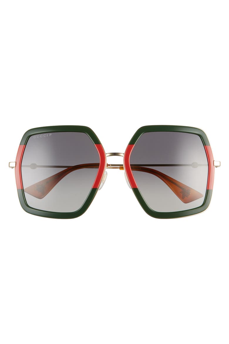 56mm Sunglasses, Alternate, color, SHINY ENDURA GOLD/ GREEN/ RED