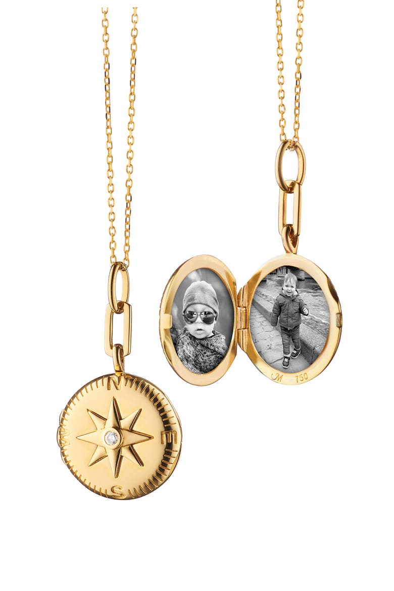 Adventure Compass Locket Necklace, Alternate, color, D.0.033 18KYG