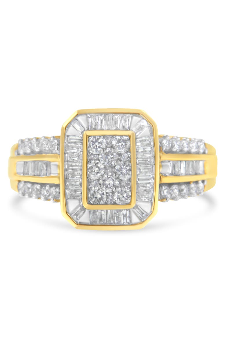 10K Yellow Gold 1.0Cttw Round and Baguette Diamond Cocktail Ring, Main, color, Yellow Gold
