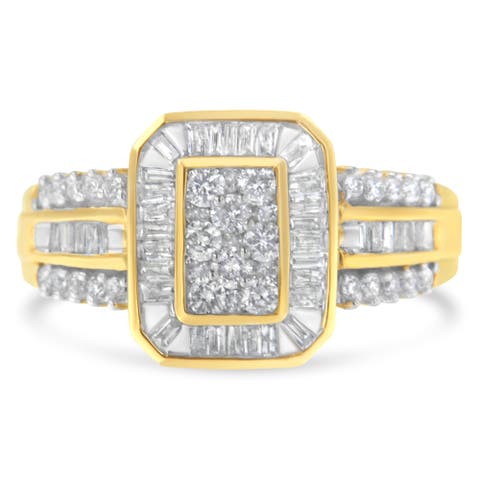 10K Yellow Gold 1.0Cttw Round and Baguette Diamond Cocktail Ring