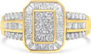 Haus of Brilliance 10K Yellow Gold 1.0Cttw Round and Baguette Diamond Cocktail Ring