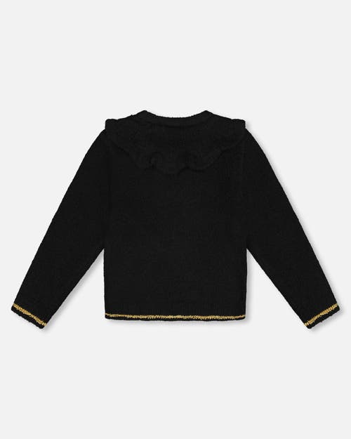 Deux Par Deux Knitted Cardigan With Rhinestones In Black