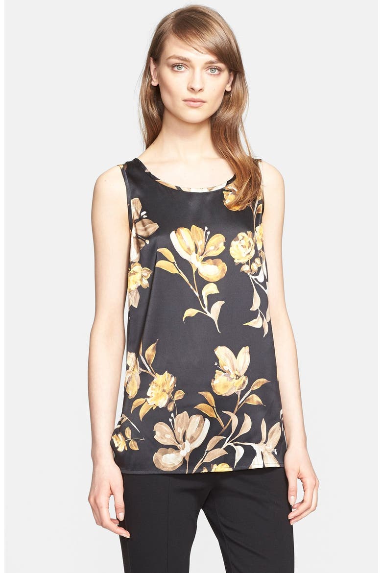 Floral Print Stretch Silk Shell (Nordstrom Exclusive), Main, color, CAVIAR MULTI