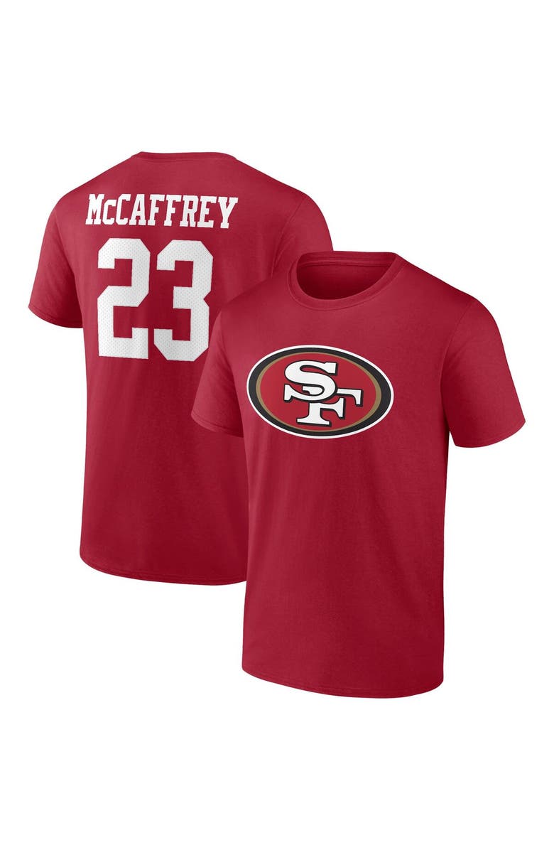 FANATICS Men's Fanatics Branded Christian McCaffrey Scarlet San Francisco 49ers Player Icon Name & Number T-Shirt, Main, color, Scarlet