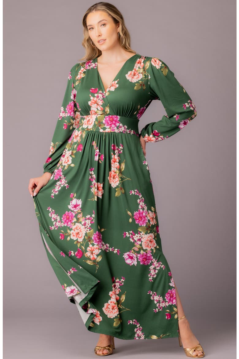 Kelsey Long Sleeve Maxi Dress, Alternate, color, GREEN FLORAL PRINT