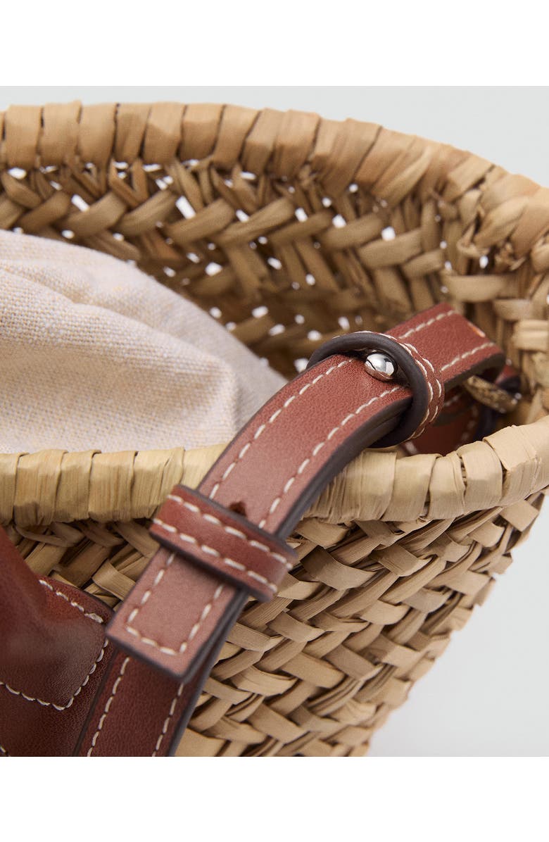 MANGO Small Double Handle Natural Fiber Crossbody Bag, Alternate, color, Leather