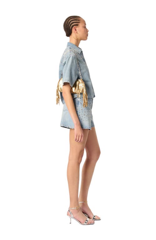 Maje Studded Denim Shirt In Blue
