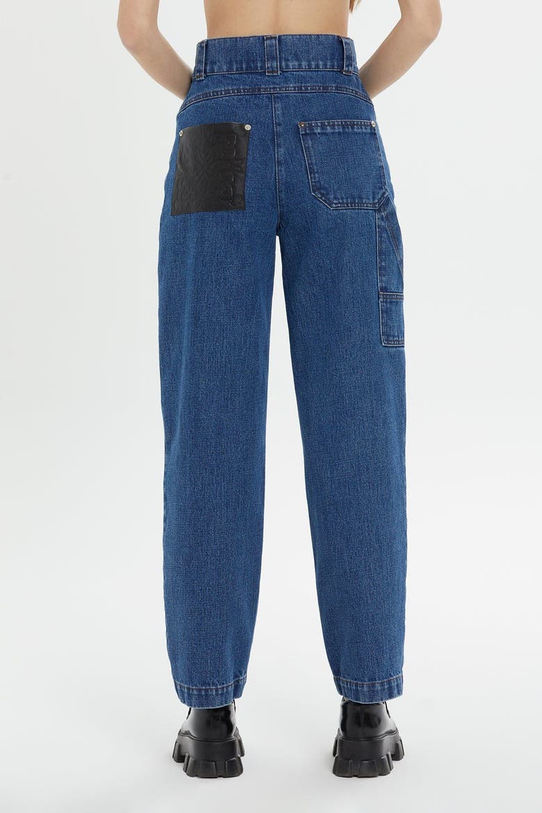 Back Print Pocket Stitch Detail High-Waist Jeans, Alternate, color, Navy