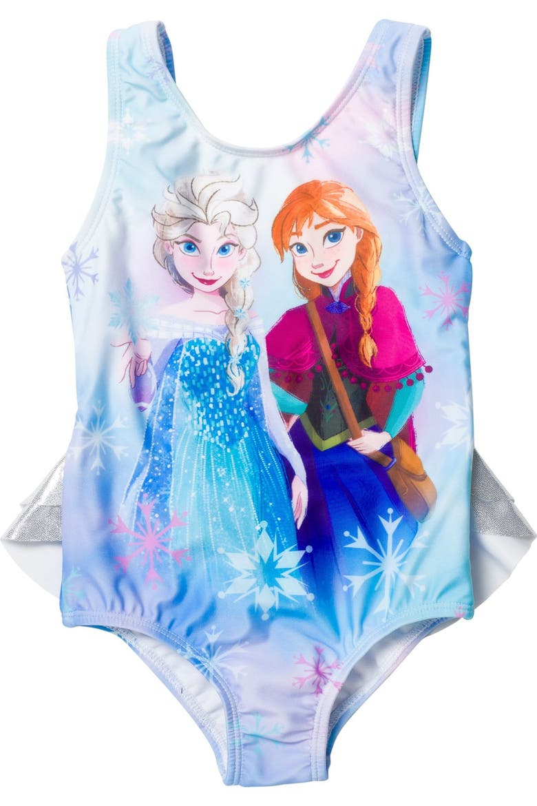 Frozen Sleeveless One Piece Swimwear, Main, color, Elsa Anna Watercolor