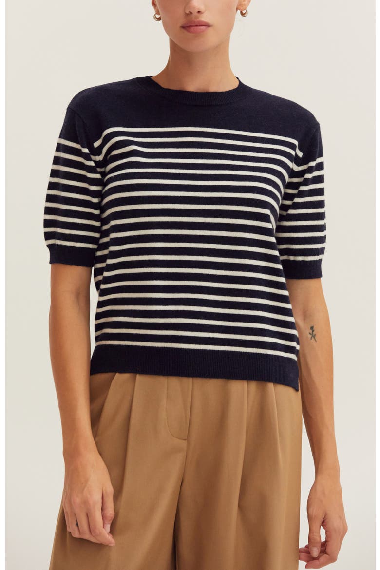 Stripe Short Sleeve Sweater Top, Main, color, Navy/Ivory