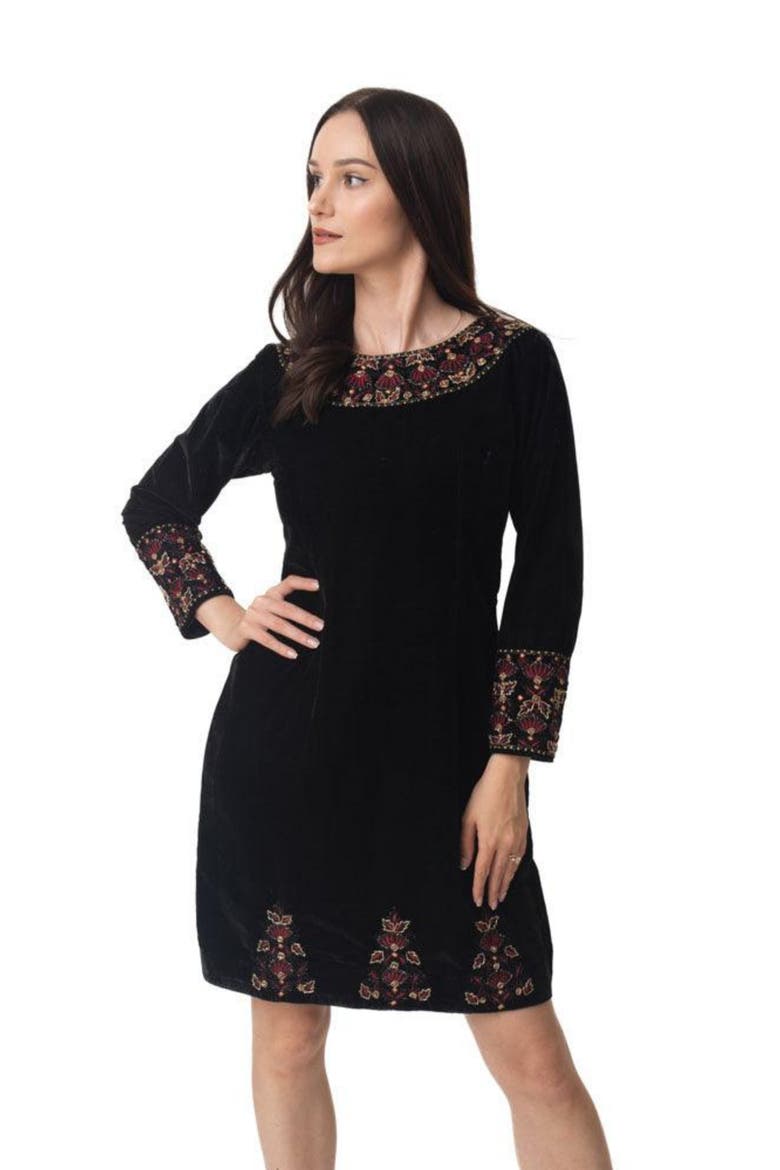 Arial Velvet Mini Dress Embroidered, Main, color, Black