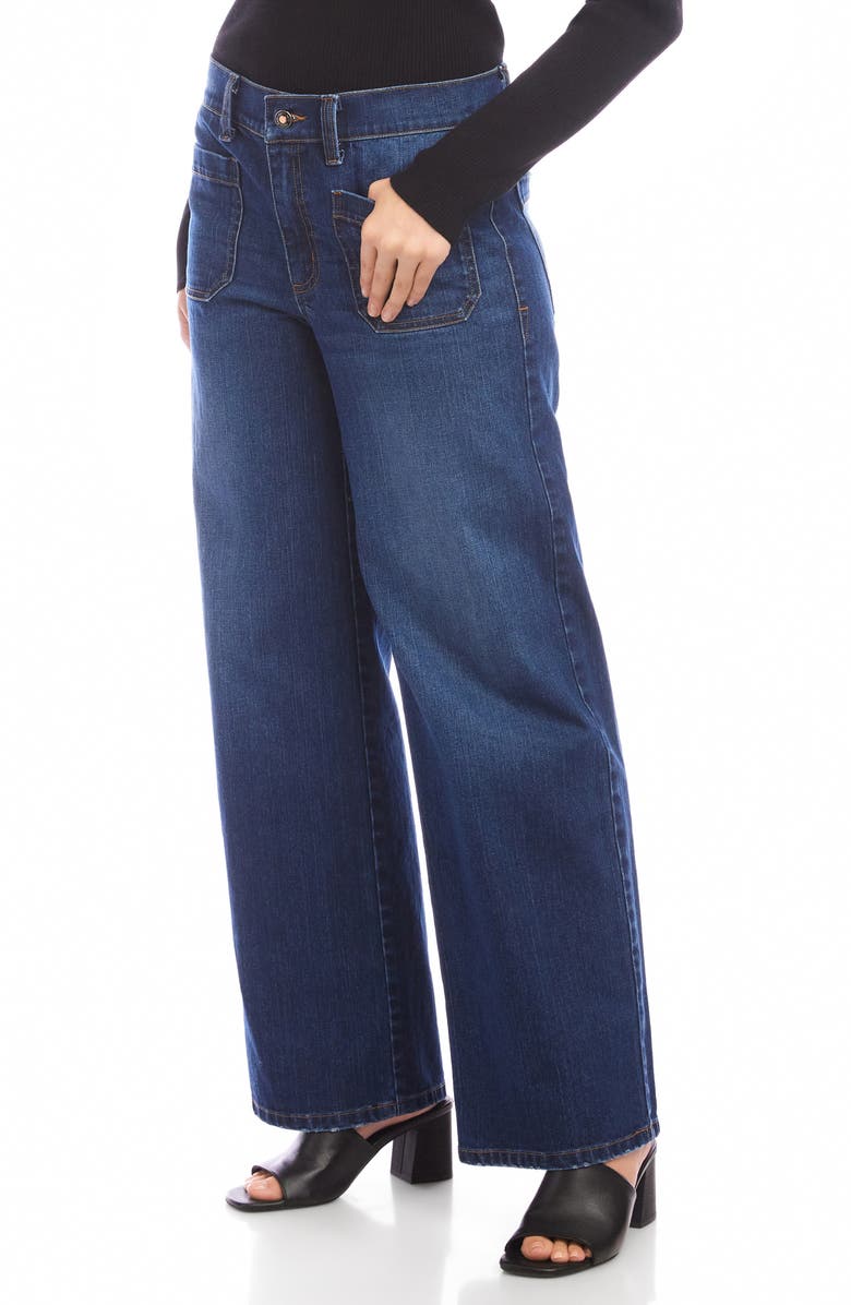 Karen Kane Lauren Patch Pocket High Waist Wide Leg Jeans, Alternate, color, Indigo Blue