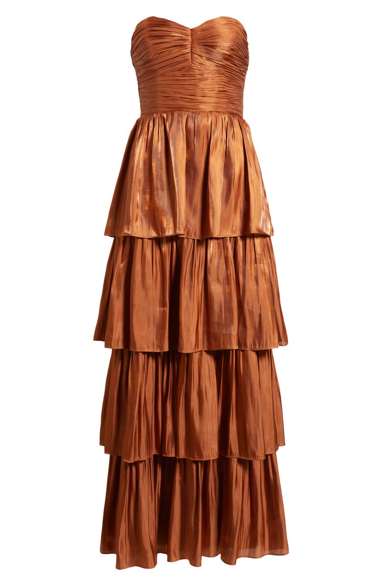 Lulus Bella Strapless Tiered Gown, Alternate, color, Rust