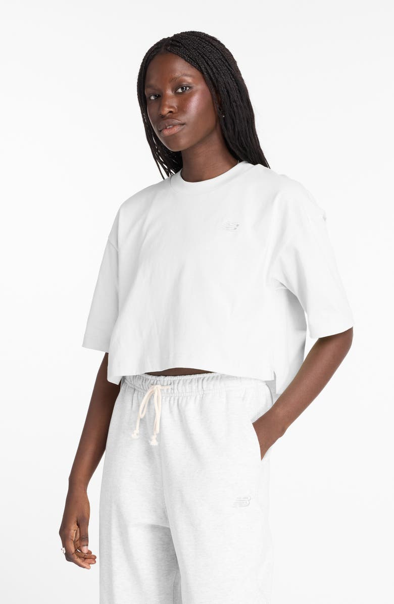 New Balance Oversize Crop Cotton Jersey T-Shirt, Alternate, color, White