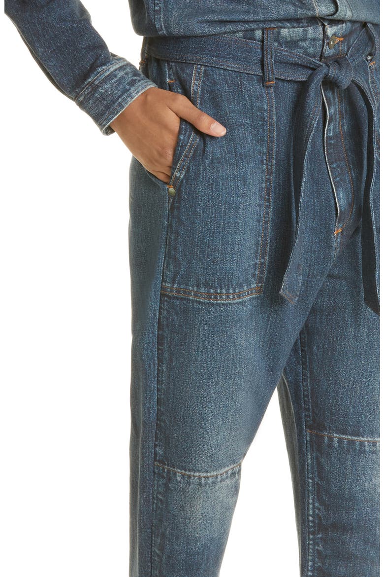 Miramar Belted Cotton Denim Jumpsuit, Alternate, color, MEL