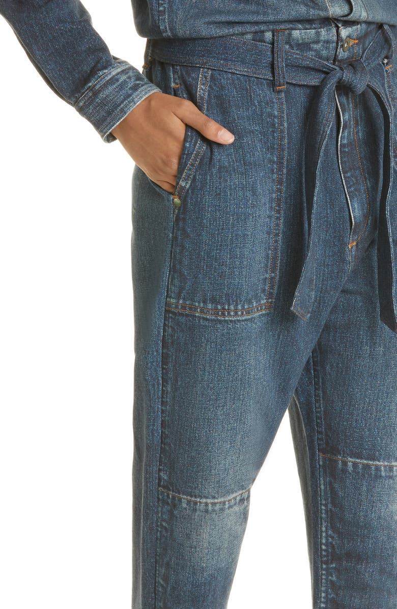rag & bone Miramar Belted Cotton Denim Jumpsuit, Alternate, color, 