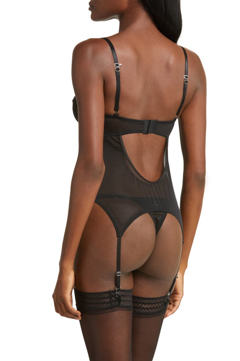 Lace Underwire Bustier, Garter & Thong Set, Alternate, color, BLACK