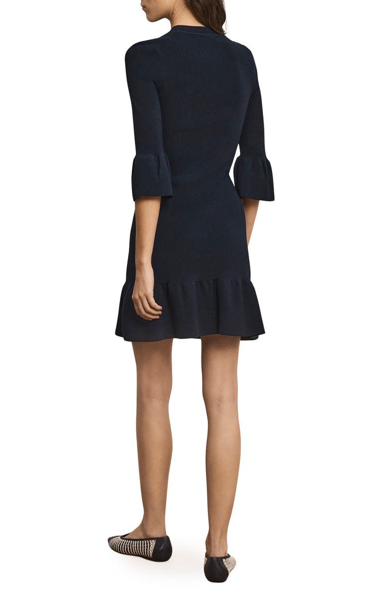 Veronica Beard Portia Rib Bell Sleeve Minidress, Alternate, color, Navy