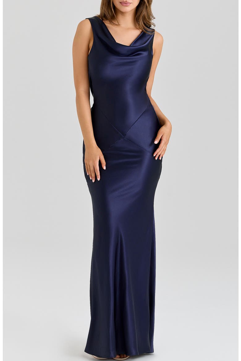 Safaira Cowl Neck Gown, Main, color, BLUE