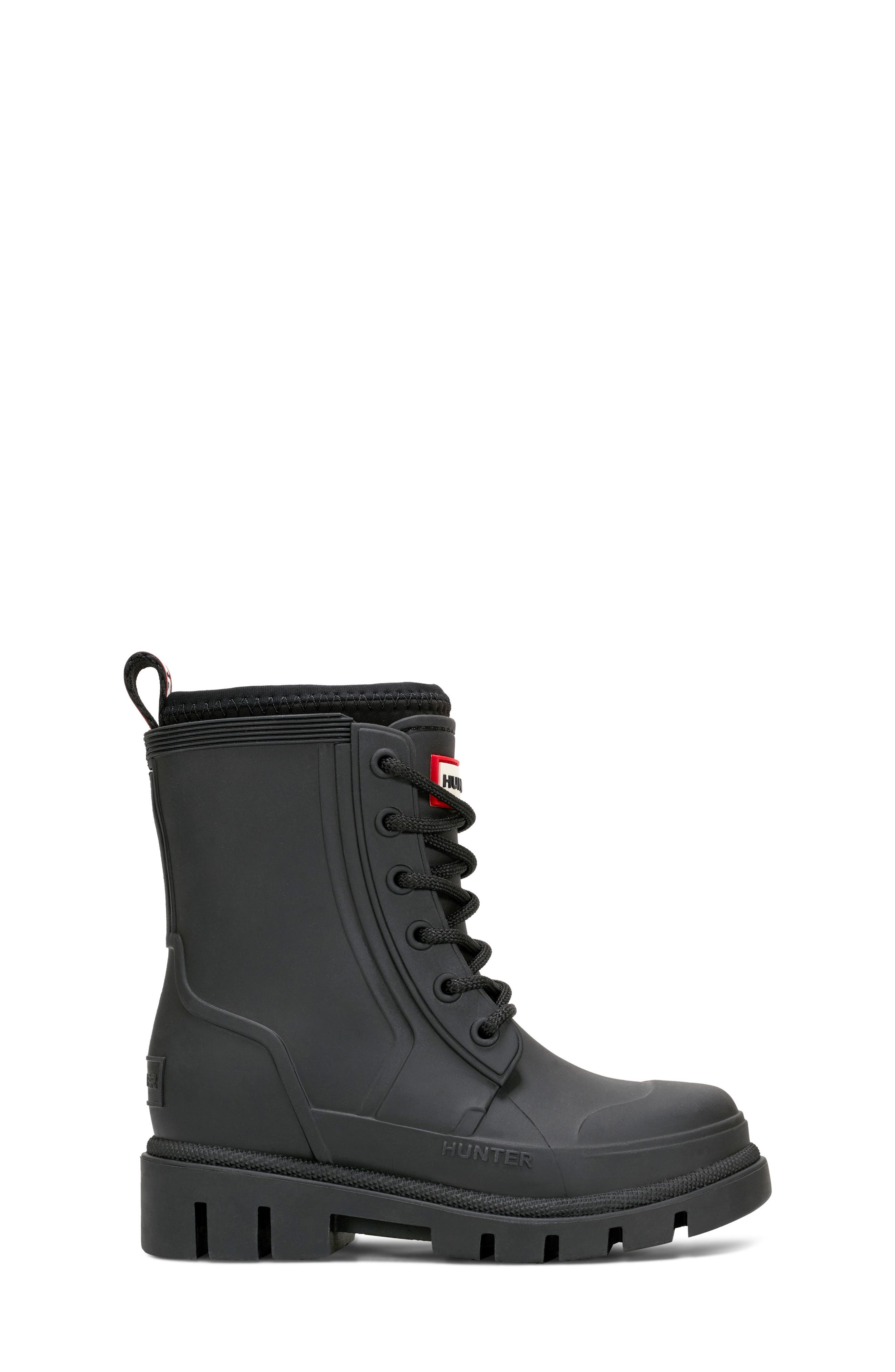 Hunter Kids' Stomper Lace-Up Boot, Alternate, color, Black/Black/White/Red