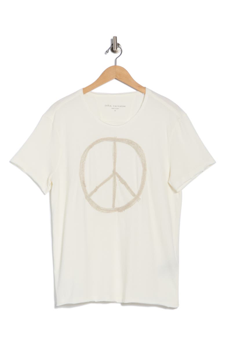 John Varvatos Peace Sign Raw Edge Cotton Graphic T-Shirt, Alternate, color, Salt