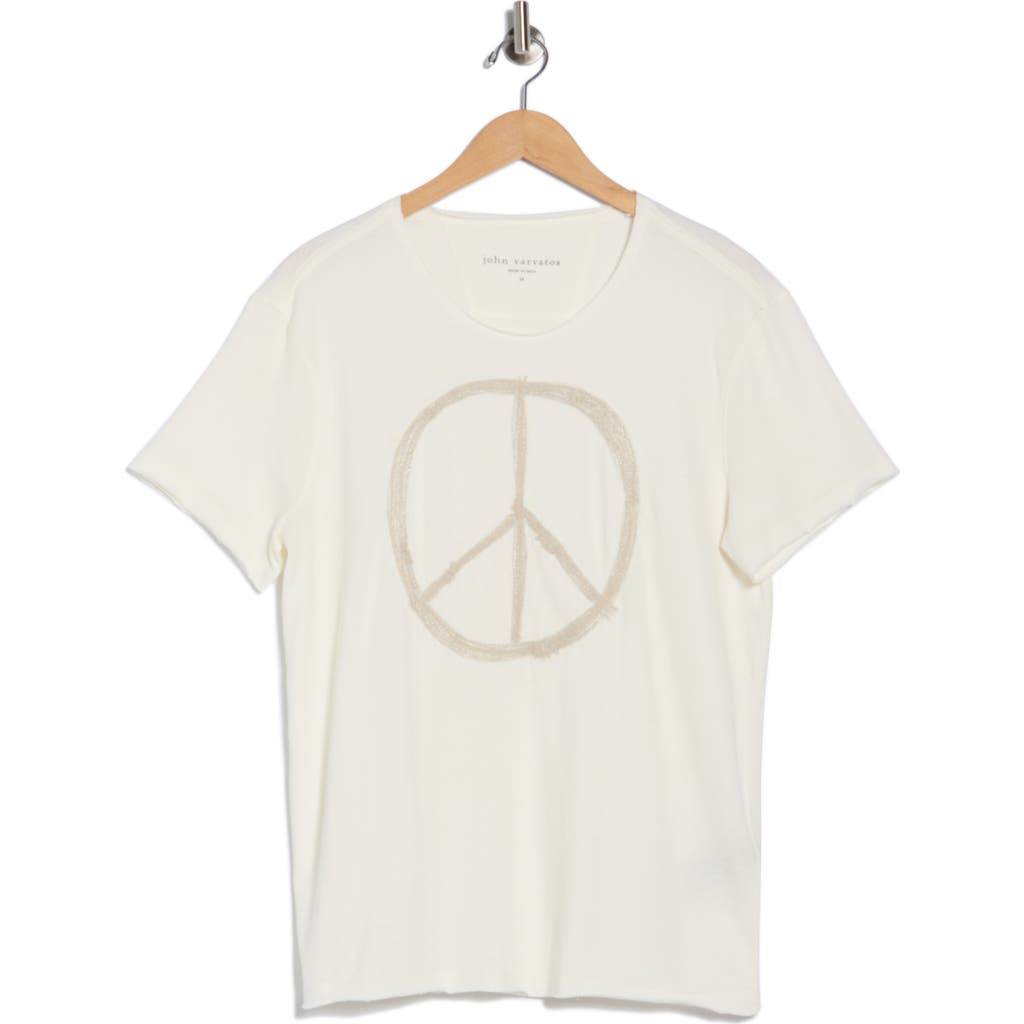 John Varvatos Peace Sign Raw Edge Cotton Graphic T-shirt In White