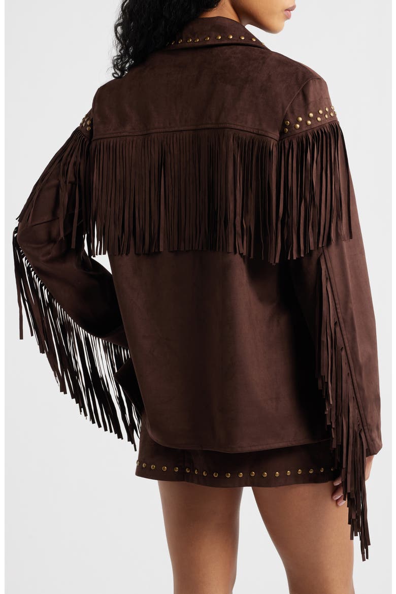 Fringe Detail Faux Suede Jacket, Alternate, color, COFFEE BEAN